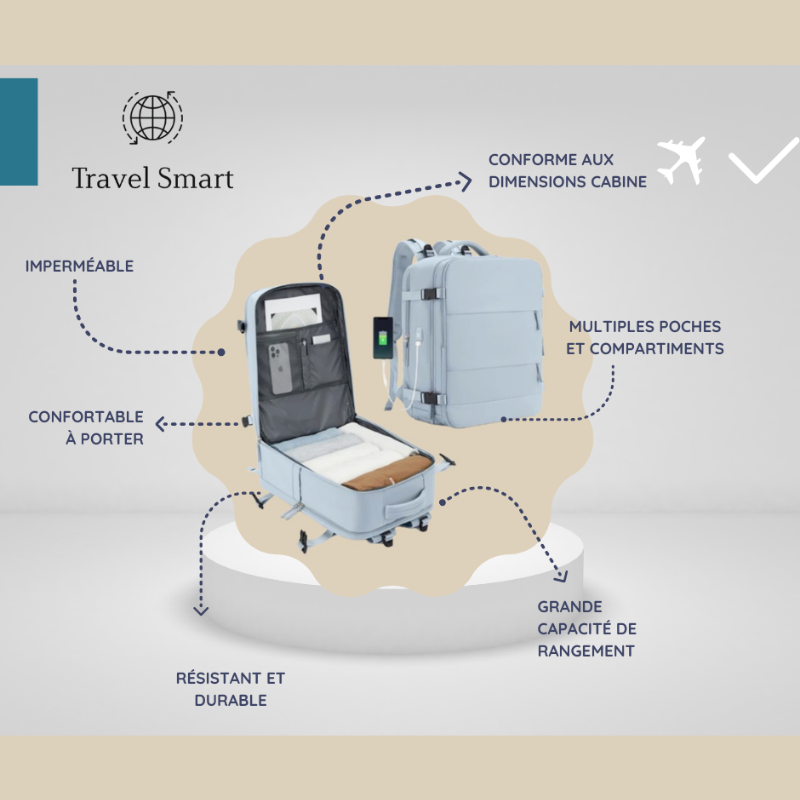 Travel Smart - Sac à dos de voyage Multi-Fonctionnel